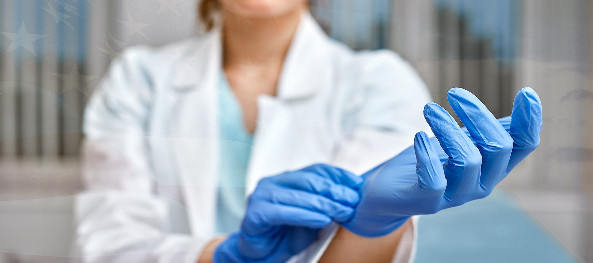 Healthcare professional wearing nitrile gloves, symbolizing safety and hygiene.